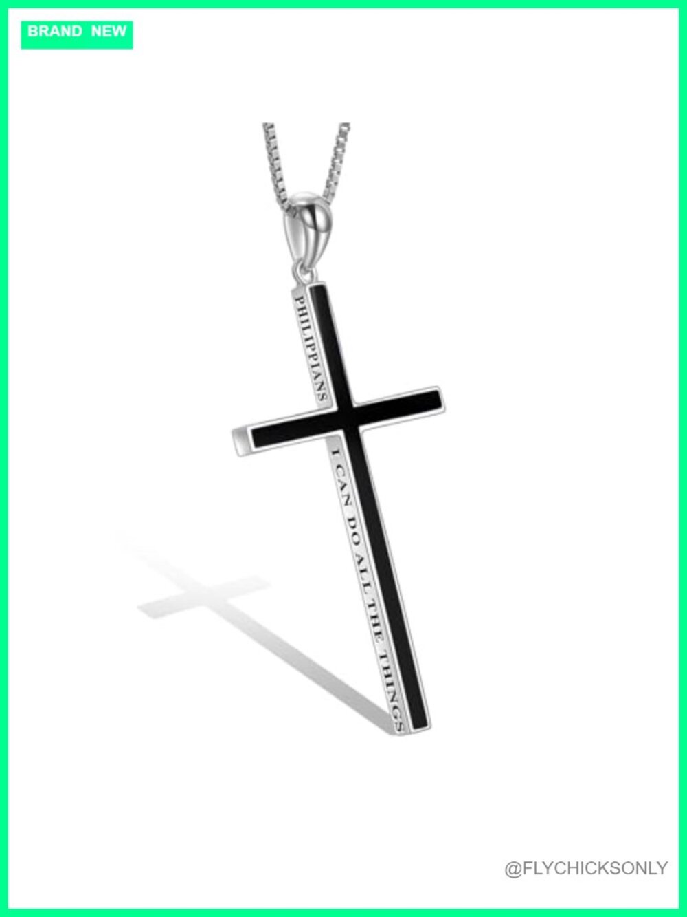 925 Sterling Silver Cross Necklace 20+2'' Philippians 4:13 Inspirational Pendant